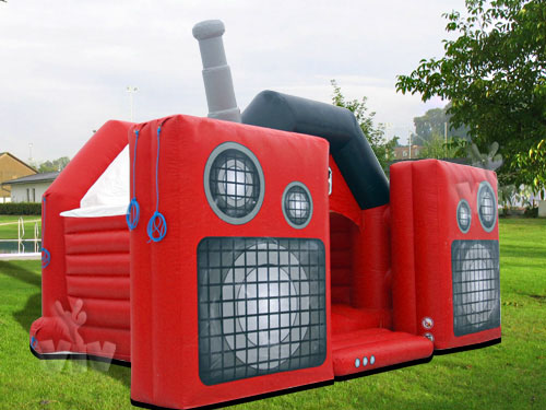 Radio themed roofed inflatable bounce