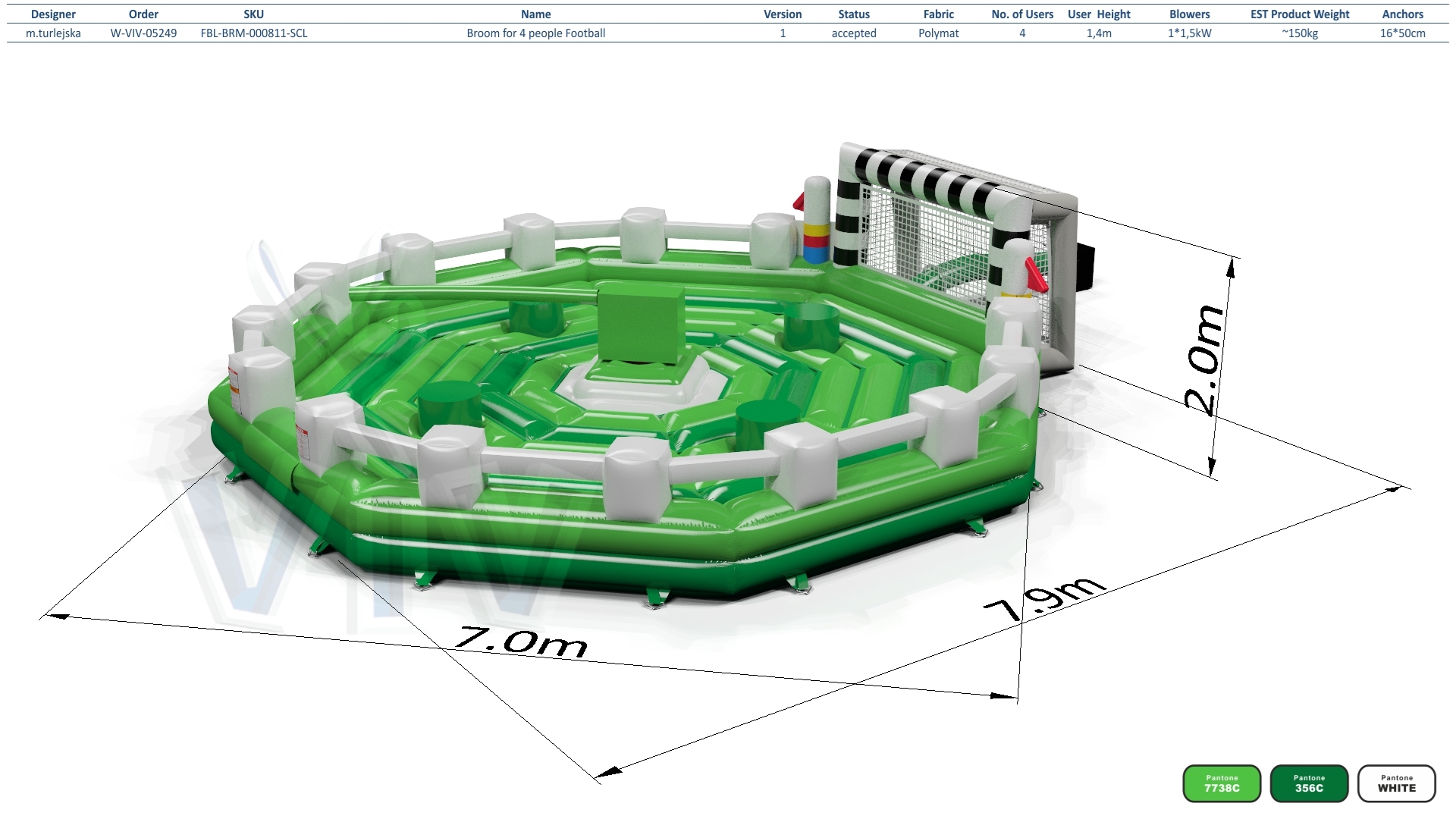 Broom Football Single - set (4 places) commercial mechanical broom attraction