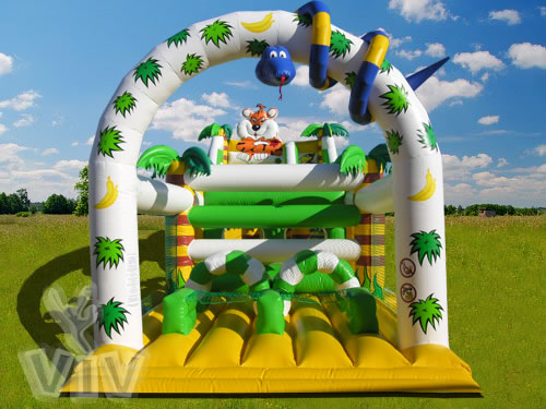 Jungle-themed inflatable slide with active play centre