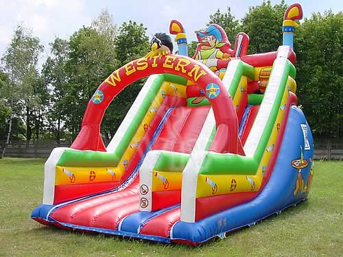 Western saloon-themed inflatable slide